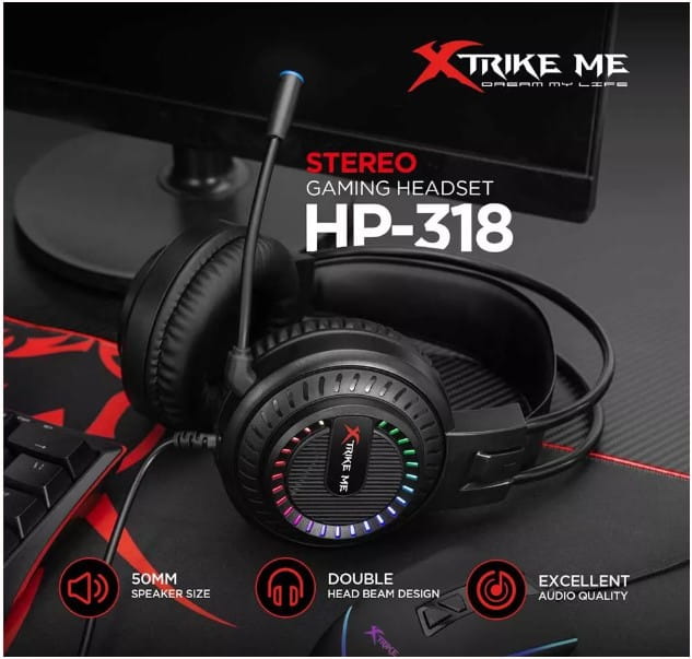 Audífonos Xtrike-Me HP-318 Estéreo con Micrófono, RGB, USB + Jack 3.5mm, Cable 1.8m Negro