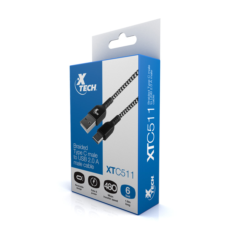 Cable USB 2.0 A M to USB Type C m braided  XTECH - XTC511 