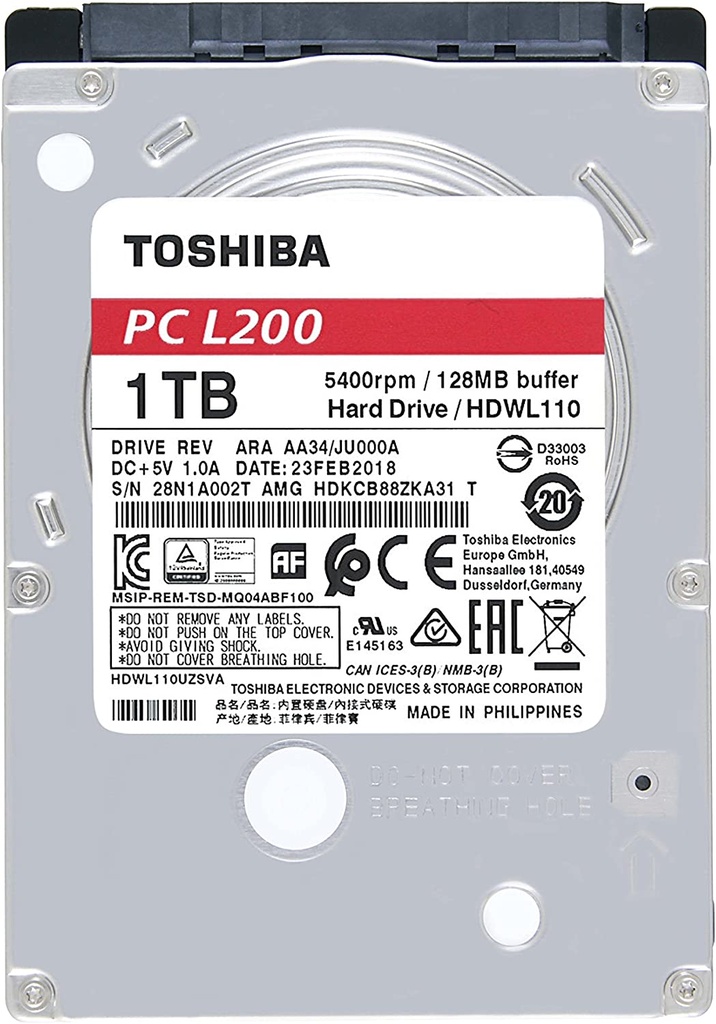 Disco Duro Interno Laptop 1TB Toshiba PCL200 sata 5400rpm HDWL110