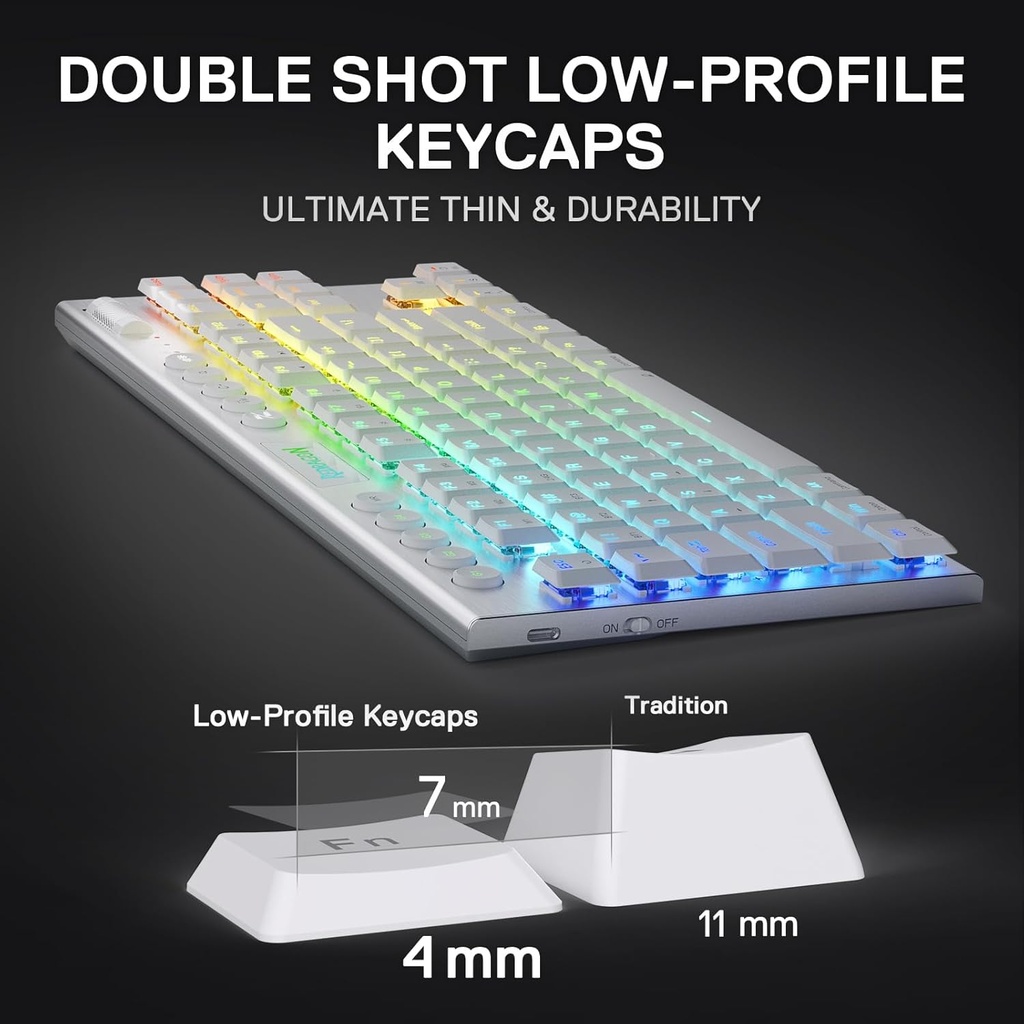 Teclado Gaming Redragon Horus TKL Blanco Mecanico Wireless Switch Red K621W-RGB SP-RED