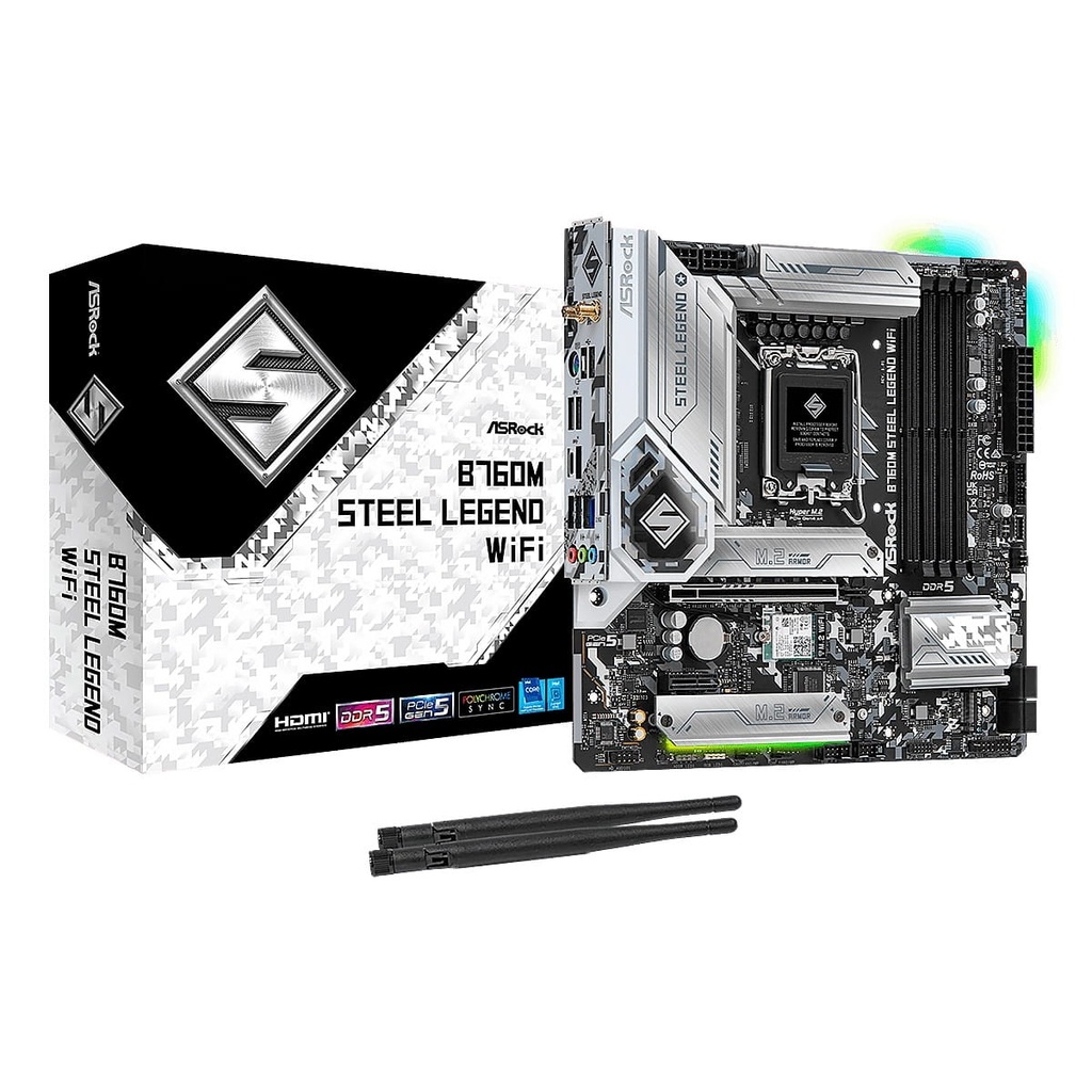 Tarjeta Madre ASROCK B760M Steel Legend 14va LGA1700 4DDR5 WIFI HDMI DP M.2 15USB PCIE5.0 mATX