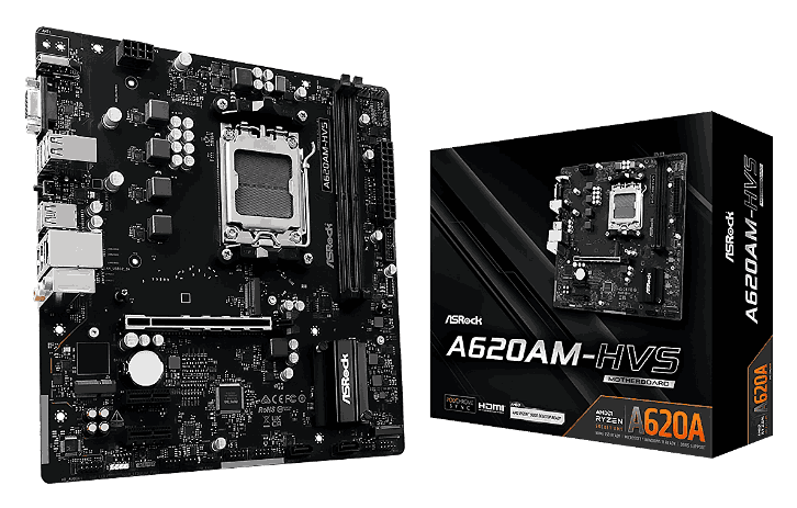 Mbod Asrock A620AM-HVS Amd Am5 Ryzen 7000-8000-9000 2xddr5 D-SUB  Hdmi 2xM.2 4xSATA Pcie4.0 Micro-atx