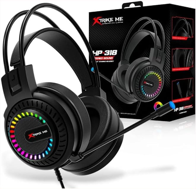 Audífonos Xtrike-Me HP-318 Estéreo con Micrófono, RGB, USB + Jack 3.5mm, Cable 1.8m Negro