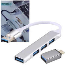 [LT3972] HUB Treqa USB 3.0 o Tipo C a 4 Puertos USB 3,0 Silver