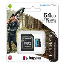 [LT4258] Memoria Kingston Micro Sd 64gb Canvas Go! Plus Class 10 Up to 170Mb/s Read Con Adaptador Ideal Celulares