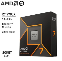 [LT4532] Procesador Amd Am5 Ryzen 7 9700X 3.8GHZ 8 CORE 16 HILOS DDR5-192GB L3-32MB 65W NO INCLUYE COOLER