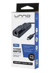 [LT4548] Adaptador UnnoTekno USB C 3.0 a LAN Ethernet 10/100/1000Mbps IEEE 802.3 AD3002BK