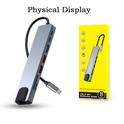 [LT4751] Adaptador Gazal USB Tipo C A HDTV 8 EN 1 2xUSB3.2/2USB-C/1-HDMI/1xSD/1MicroSD/1xRJ45/ 0171407